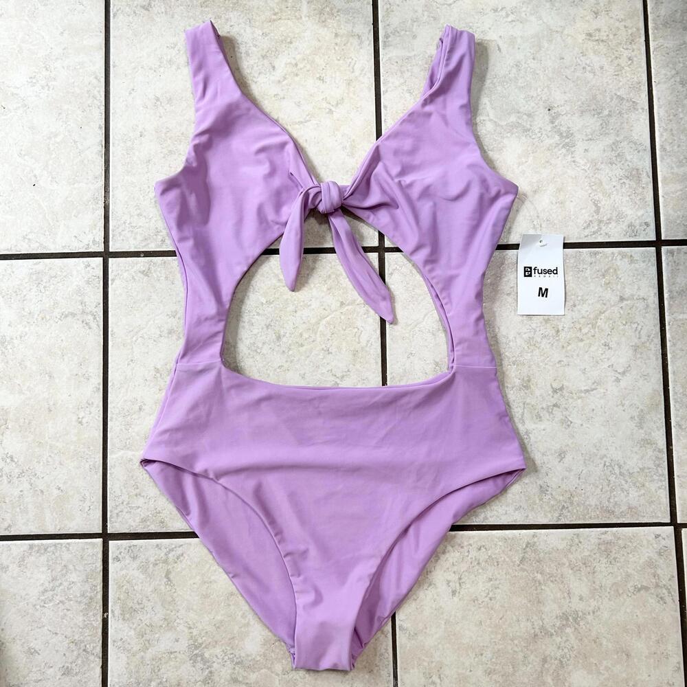 Fused Hawaii Lavender Front Tie Cutout One Piece Swimsuit Women's Medium